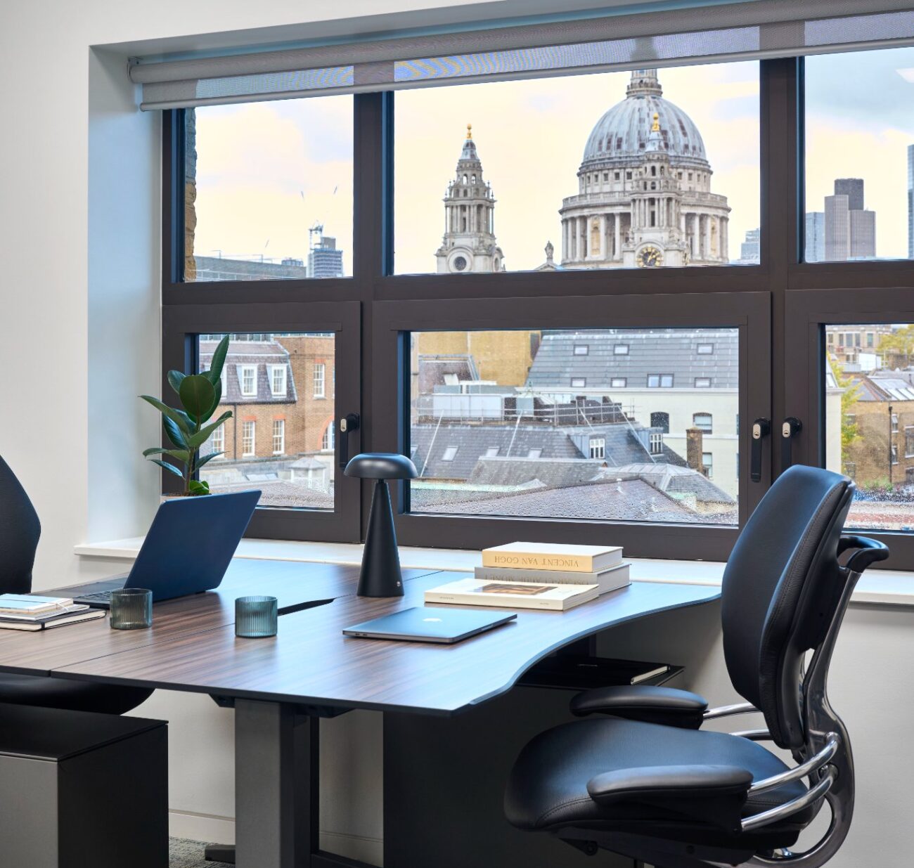 Bright private office at Beaumont Blackfriars featuring modern furnishings, workspace amenities and views across London.