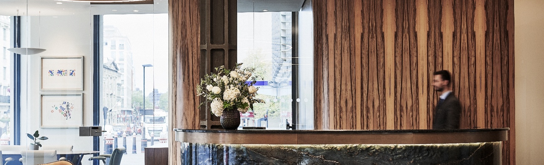 Modern reception area at Beaumont Bridge House